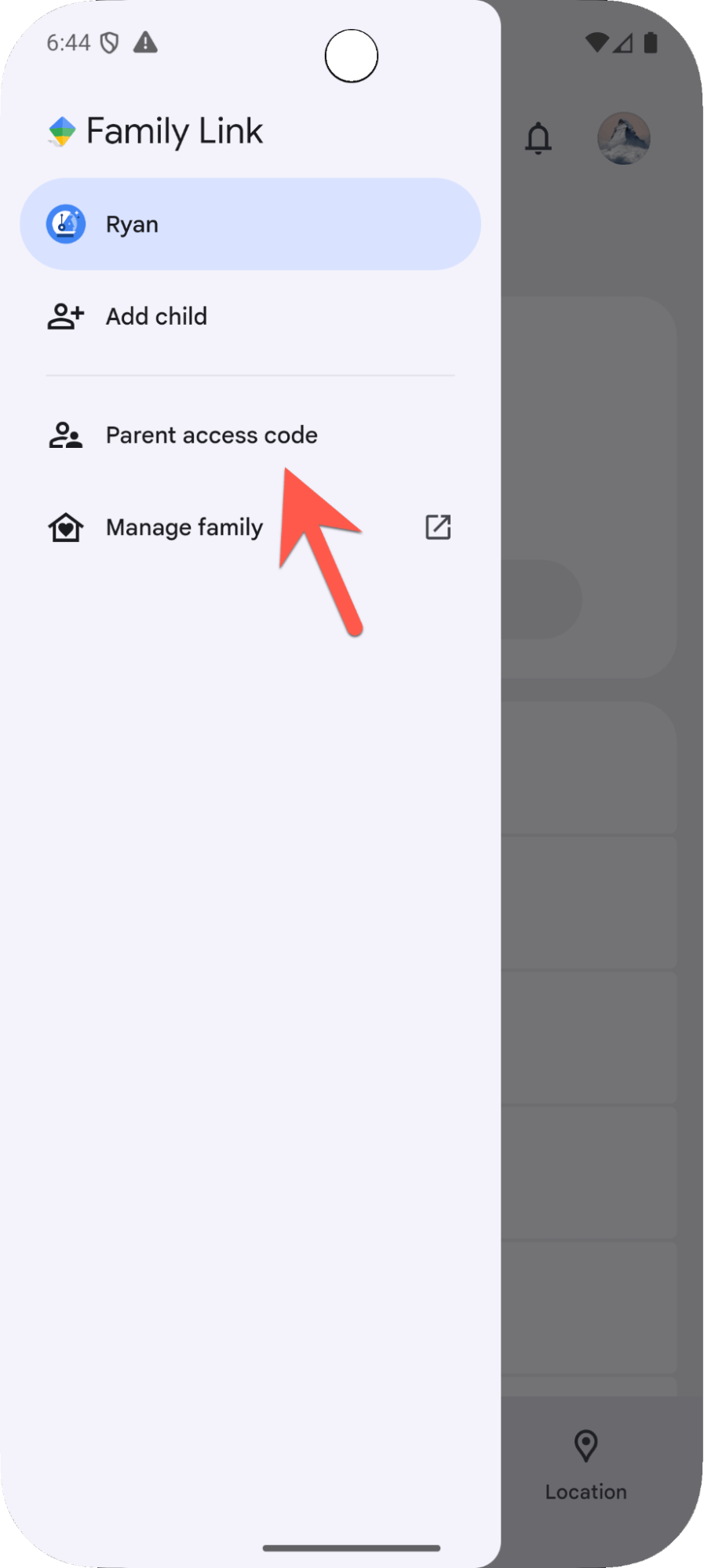 Phone screen showing that you have to find parent code to stop Family Link supervision 