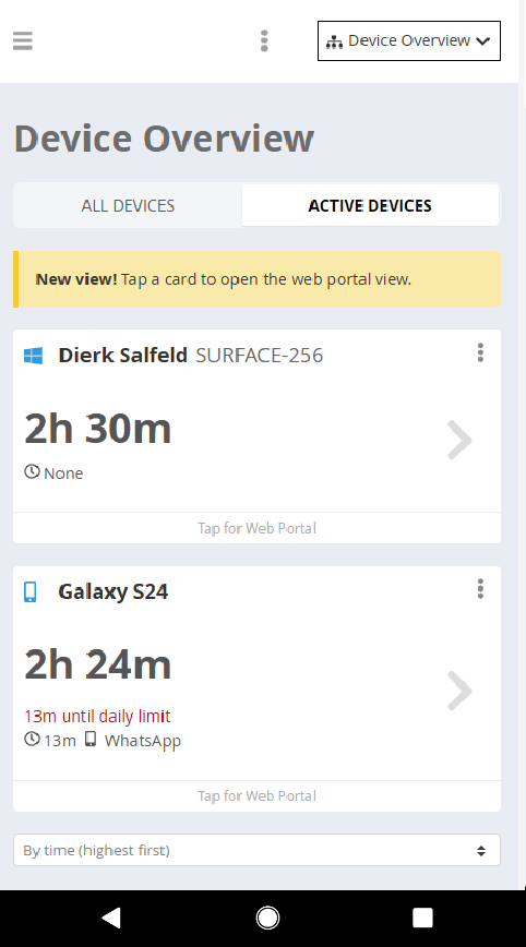 The device overview in the Salfeld parent app