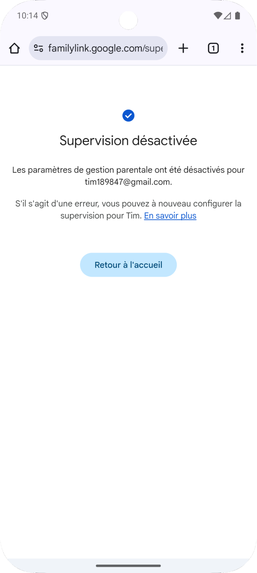 écran téléphone Family Link confirmation de la suppression