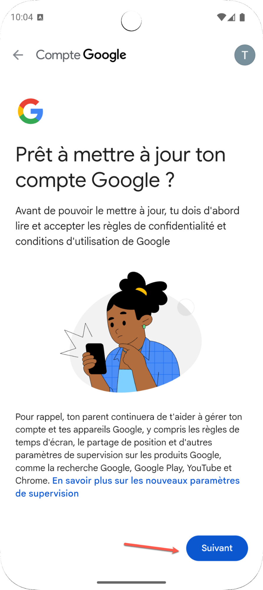 écran de mise à jour du compte enfant Family Link suite b
