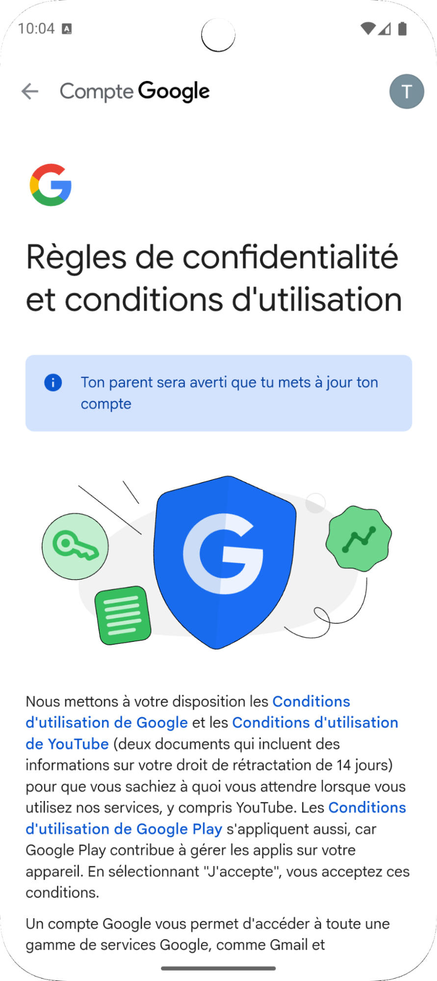 écran de mise à jour du compte enfant Family Link suite c