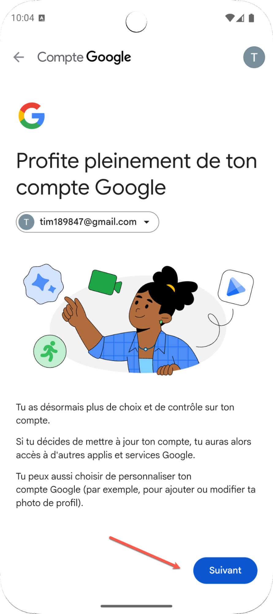 écran de mise à jour du compte enfant Family Link suite
