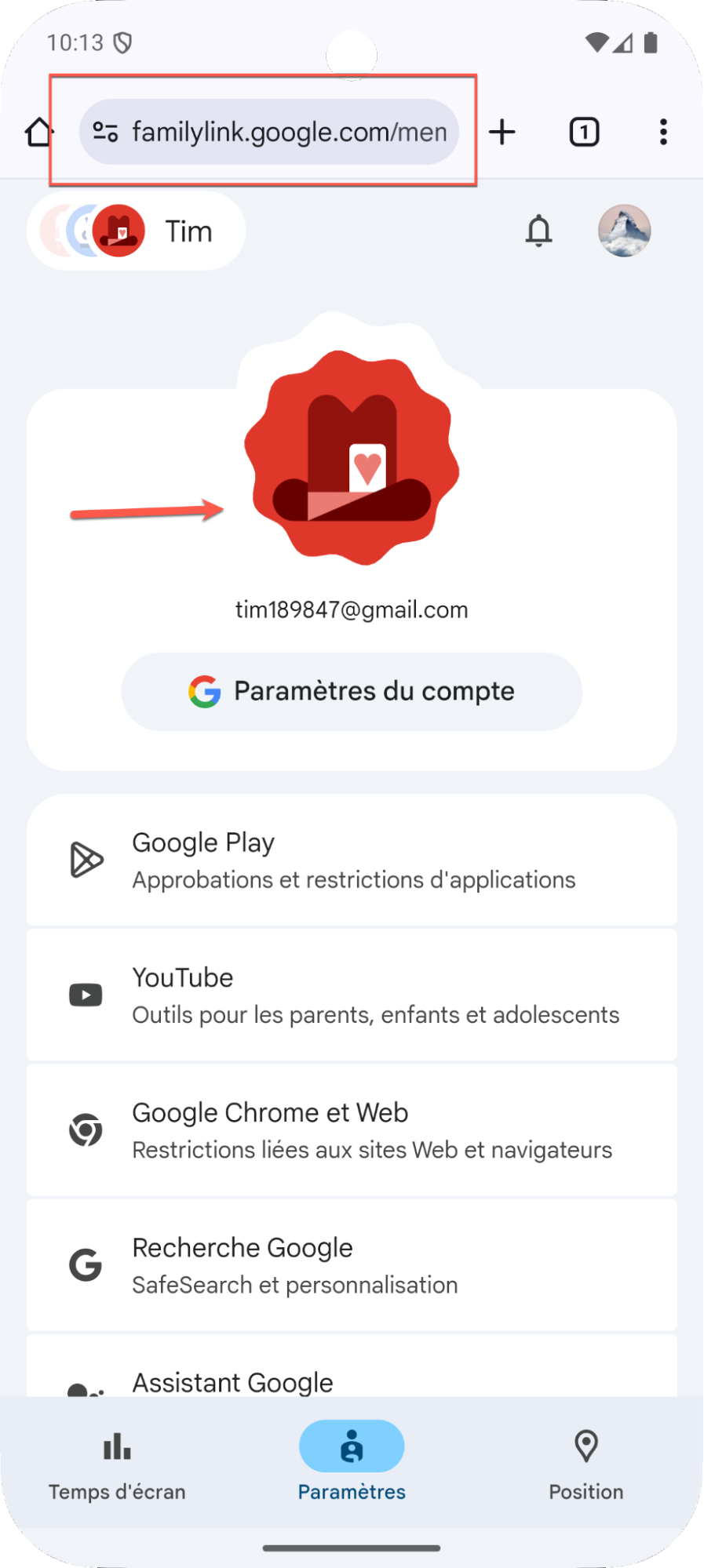 écran téléphone Family Link pour stopper la supervision
